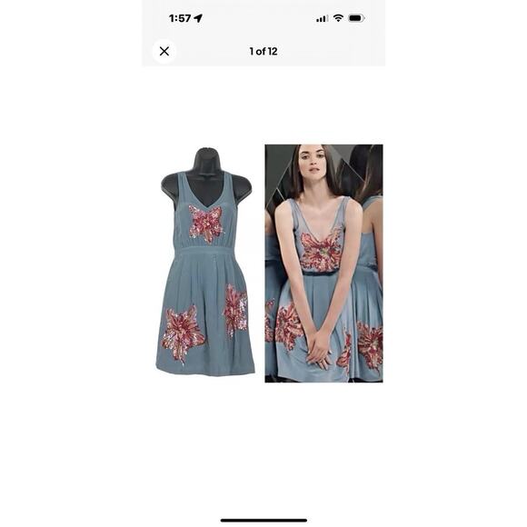 Anthropologie Lil SILK Sequined Glimmering Y2K Magnolia Cocktail Dress Size 8 - Picture 7 of 7